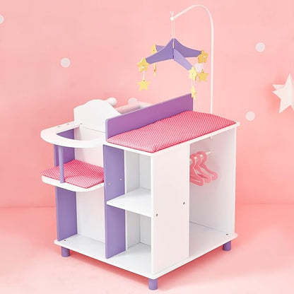 Olivia's Little World Little Princess Baby Doll Two-Sided Wooden Baby Doll Changing Station with Storage Shelves, Closet