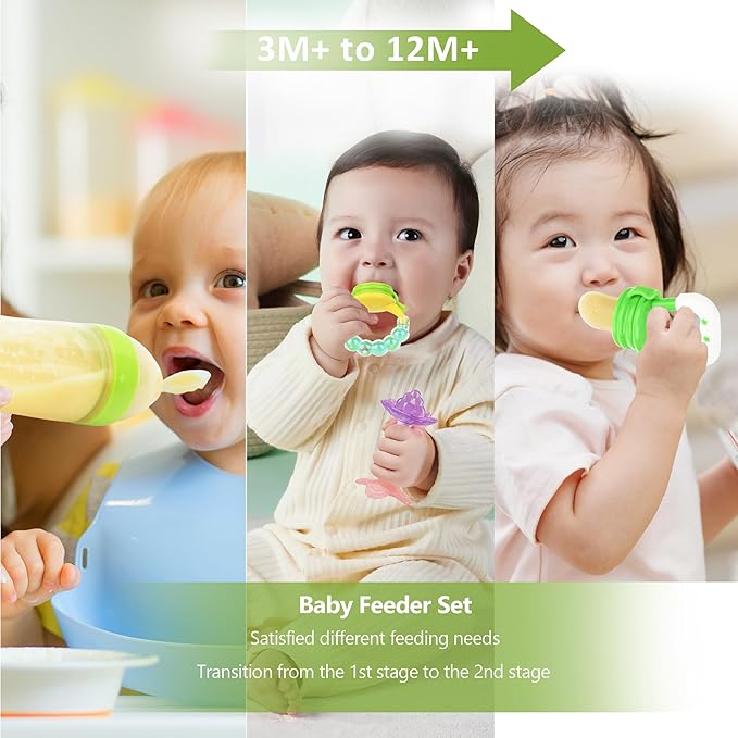 WAJIAYON Baby Fruit Feeder Pacifier - 12 Pack | 2 Baby Fruit Food Feeder Pacifier & 1 Baby Food Dispensing Spoon