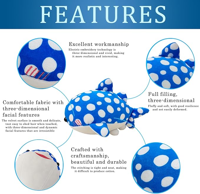 make my day 12in Blue Giant Realistic Whale Shark Stuffed Animal Kids Plush Toy Pillows Stuffed Blue Whale Doll Gifts for Kids Girls Boys, Birthday 2
