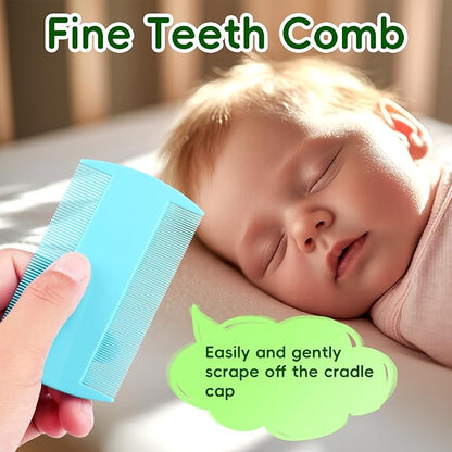 Cradle Cap Brush for Babies, Baby Bath Essentials with Silicone Scrubber Bath Sponge Dual-Sided Comb for Newborns Toddlers Boys Girls (Green, Set of 5)