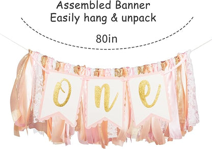 Pink Highchair Banner - 1st Birthday Banner, One Highchair Banner 1st Birthday, 1st Birthday 1st Birthday