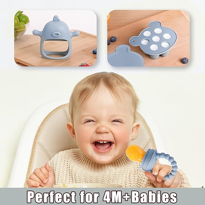 Baby Fruit Feeder Pacifier - 3 Pack | 1 Baby Food Feeder & 1 Baby Teether & 1 Baby Popsicle Molds
