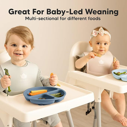 KeaBabies Suction Plates for Baby, Toddler - 3-Pack 100% Silicone Toddler Plates, Divided Baby Plates with Suction, Silicone Plates for Baby, Kids, BPA-Free, Microwave, Dishwasher Safe (Alps)