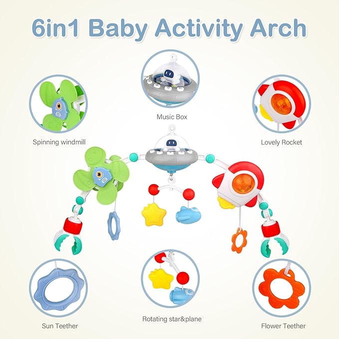 Musical Baby Stroller Arch Toys, Travel Car Seat Toys, Baby Play Arch Crib Accessory Toys, Mobile for Bassinet,Arch Bar Toys for Babies Infants