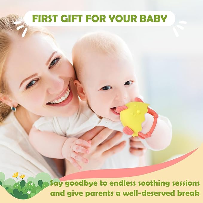 Anboor Baby Teething Toys, Silicone Teethers for Babies 4+Months Anti Dropping Hand Teether