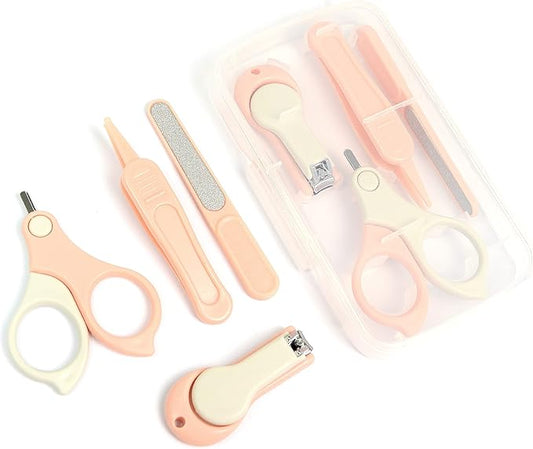 4-in-1 Premium Baby Grooming Kit by The Smiling Whale, Baby Manicure Pedicure Set for Newborn Infant & Toddler, Nail Trimmer, Nail Clipper, tweezer, Scissors (4 pcs) (Pink)