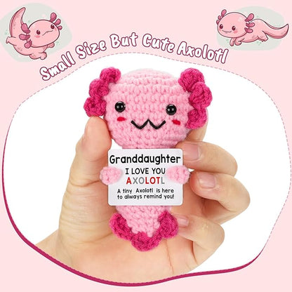 Granddaughter Gifts from Grandma, Grandpa Grandparents, Crochet Axolotl for Year Old Little Girl Kid, Best for Birthday, Christmas Stocking Stuffers, Valentines, Teen Girls Teenage Under 10 Dollars