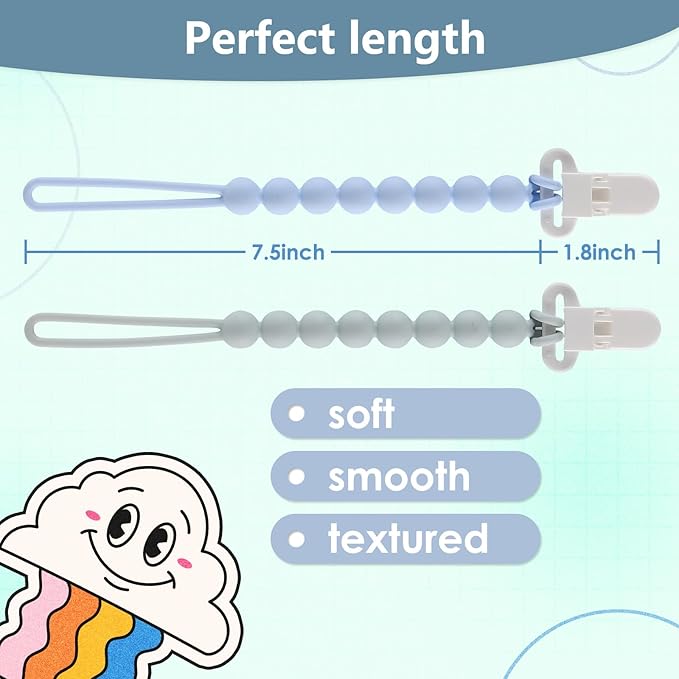 4-Pack Silicone Pacifier Clips with One-Piece Beads for Baby Boys