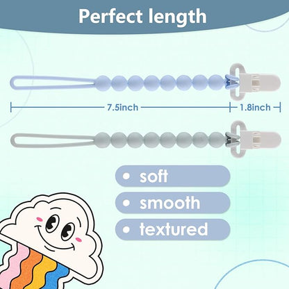 4-Pack Silicone Pacifier Clips with One-Piece Beads for Baby Boys