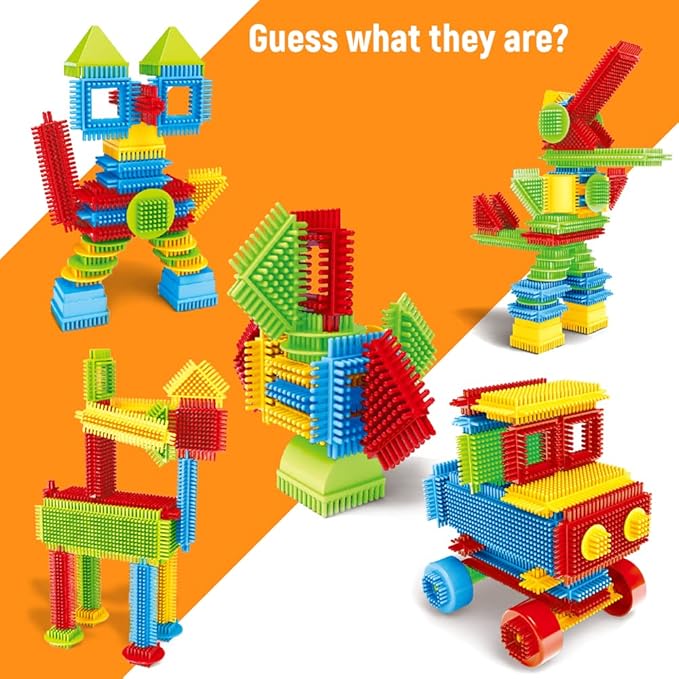 teytoy My First Baby Building Toys, 150pcs Bristle Shape 3D Building Blocks Toy Set 4-8 Years