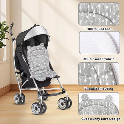Miracle Baby Car Seat Insert Universal Breathable Baby Stroller Cushion Reversible 3D Air Mesh Cotton Stroller Mat for CarSeat, Buggy, Carrycot, High Chair (Grey Arrow)