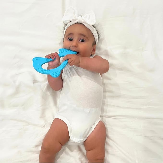 Baby’s Aid Dolphin Silicone Baby Teether, Easy to Hold Teething Toy for Pain Relief 3+ Months, 8X Teething