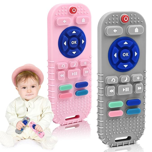AiTuiTui Teething Relief Teethers Toys for Babies 3 6 9 12 Months Gifts, Silicone Sensory Remote Control Baby Teether Toy for Babies Newborn Infant Boy Girl Autism Toys