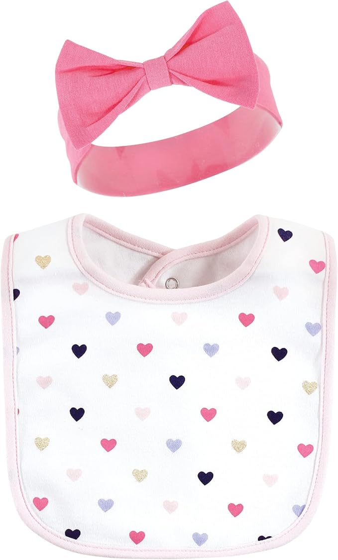 Hudson Baby Unisex BabyCotton Bib and Headband or Caps Set