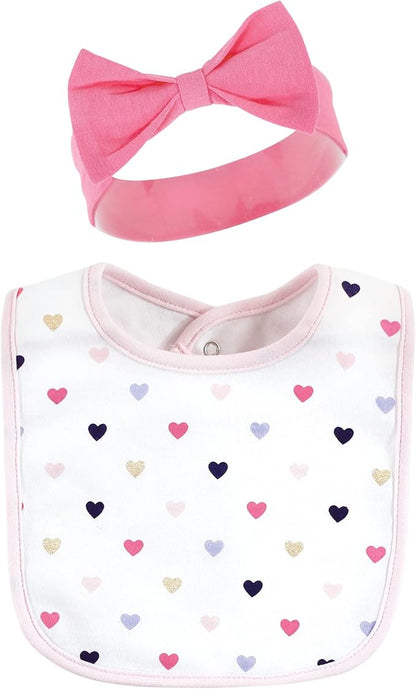 Hudson Baby Unisex BabyCotton Bib and Headband or Caps Set