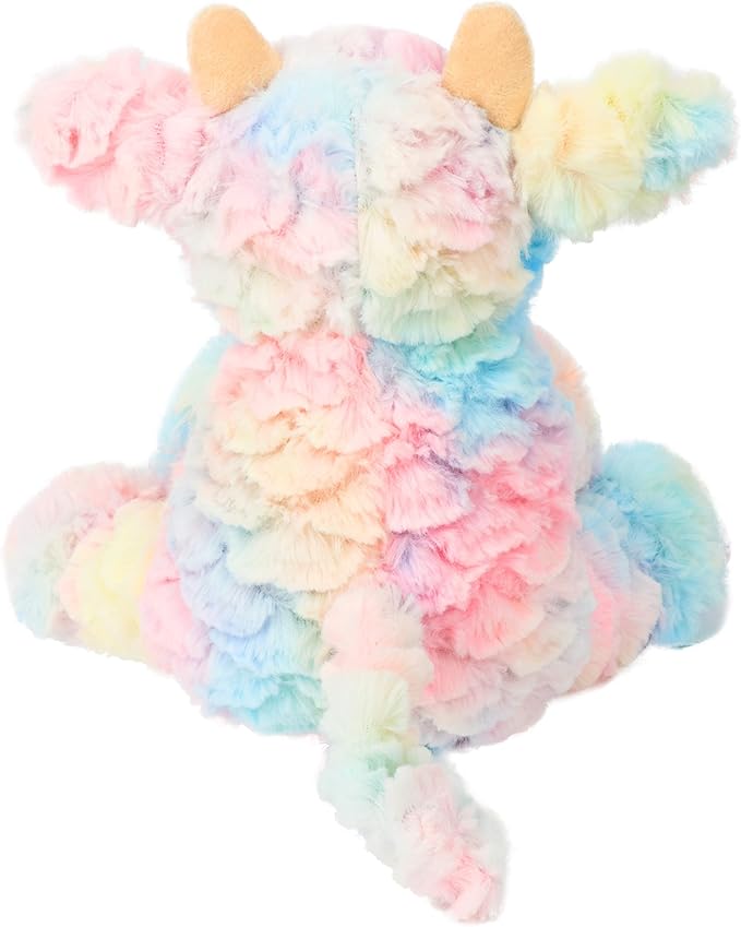 Hopearl Adorable Plush Cow Toy Colorful Floppy Dairy Cattle Soft Stuffed Animal Cute Birthday for Boys Girls Kids Toddlers, Rainbow 9''