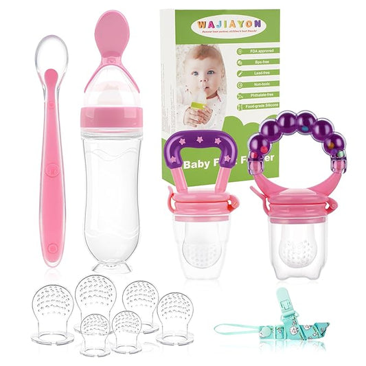 WAJIAYON Baby Fruit Feeder Pacifier - 12 Pack | 2 Baby Fruit Food Feeder Pacifier & 1 Baby Food Dispensing Spoon