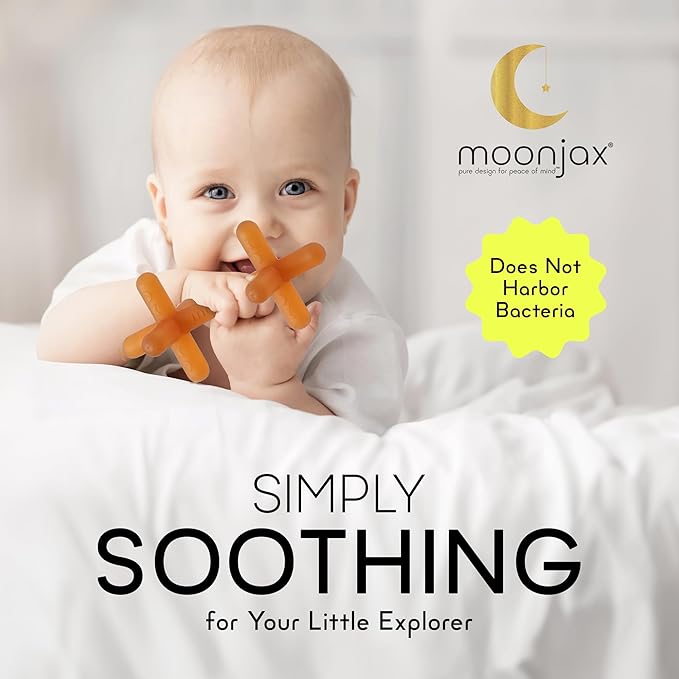 Moonjax Natural Rubber Baby Teething Toys - Baby teether for Infants, Toddlers