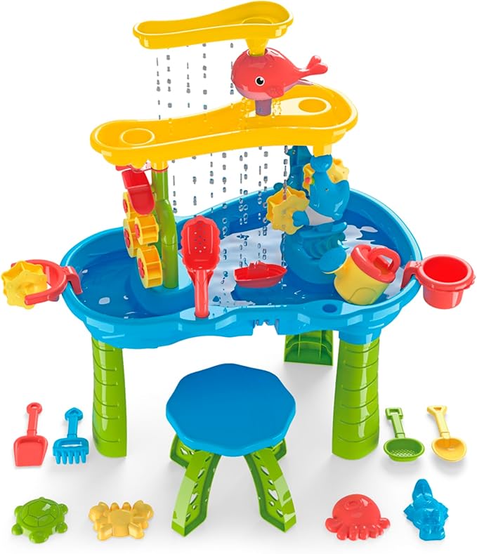 Toddler Sensory Sand and Water 3 Tier Table with Chair | Indoor & Outdoor Water and Sand Summer Beach Toys and Play Table for Kids