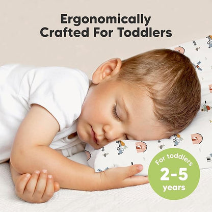 Toddler Pillow with Pillowcase - 13x18 My Little Dreamy Pillow, Organic Cotton Toddler Pillows for Sleeping, Kids Pillow, Travel Pillows, Mini Pillow, Nursery Pillow, Toddler Bed Pillow (Barn)