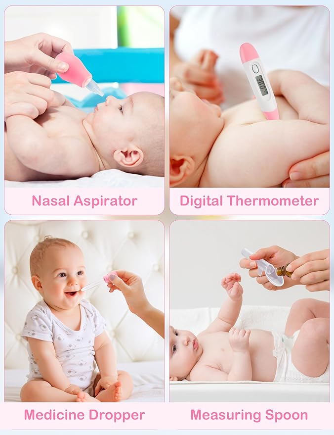 Baby Healthcare and Grooming Kit 15 in 1, Safe Baby Grooming Kit Newborn Girl Boy Essentials, Portable Baby Care Set Nursery Shower Gift for Infant Baby Registry Search, Pink