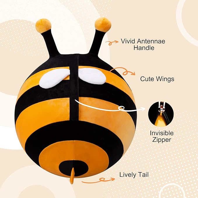 Hopper Ball - Inflatable Bee Jumping Ball- Plush Hippity Hop Toys for Kids, 18 Inch Bouncy Ball with Handle for Boys Girls Aged 3-8