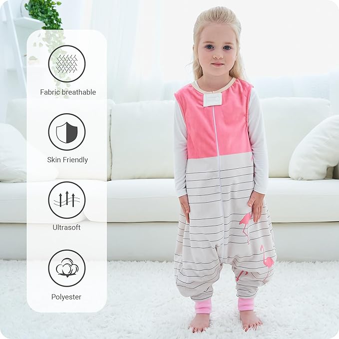 Infant Toddler Sleeping Bag, Baby Sleeping Sack Sleeveless 4 Season 1-3T, Flamingo