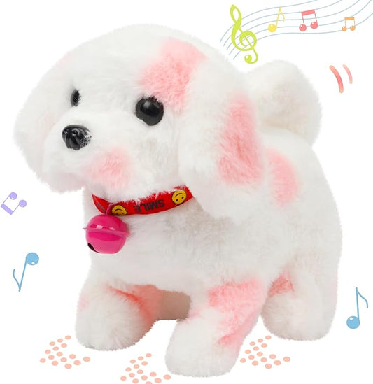 Hopearl Walking Point Dog Interactive Electronic Pet Plush Toy Puppy Woof and Moving Animated Nodding Head Gifts for Toddlers Birthday, Pink 7''