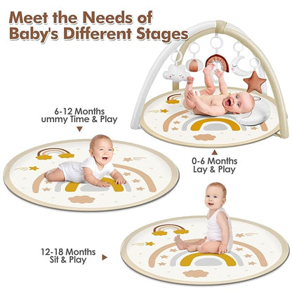 dearlomum Baby Play Gym Mat, Tummy Time Mat with 6 Detachable Toys for Stage-Based Sensory & Motor Skill All Development