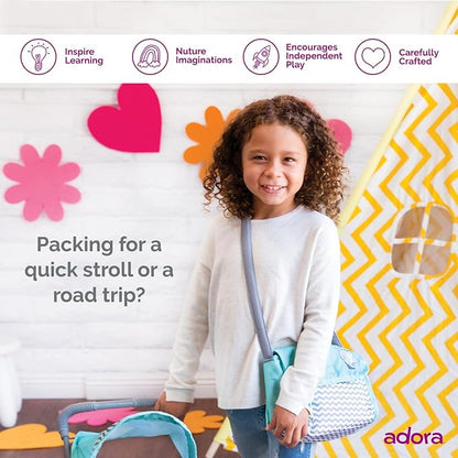 Adora Baby Doll Diaper Bag with Sturdy Straps, Includes Changing Mat and 2 Doll Diapers (Fits 13" Dolls) 3+ -