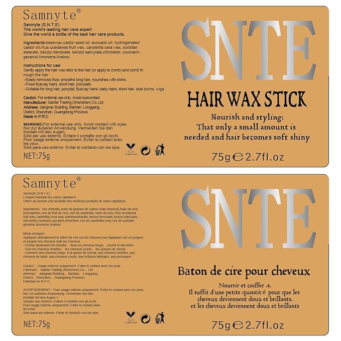 Hair Grooming Kit: Wax Stick for Flyaways, Slick Back Brush, Rat Tail Comb, Bristle Brush Set - Tames Frizz & Controls Baby Hair