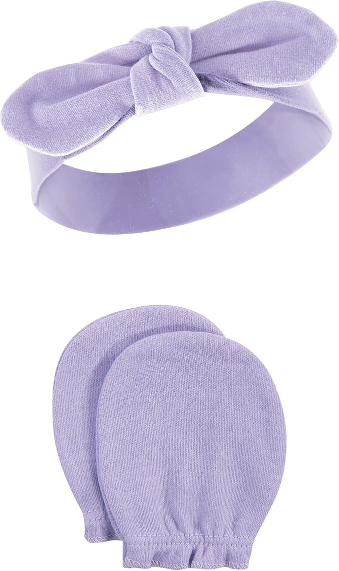 Hudson Baby Baby Girls' Cotton Headband and Scratch Mitten Set