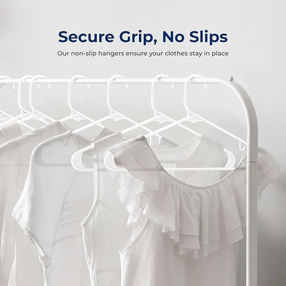 SereneLife White Plastic Hangers 200 Pcs, Durable Hanger Set with Slip Design, Tubular Hangers with 2 Integrated Strap Hooks, Mega Pack for Clothes