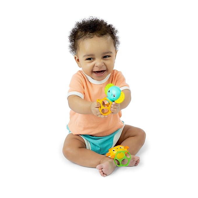 Bright Starts Soother Pals Easy-Grasp Teether Toys, 2-Pack Lion and Elephant Characters