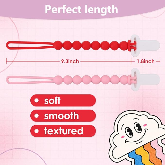 4-Pack Silicone Pacifier Clips with One-Piece Beads for Baby Boys