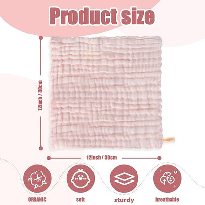 MUKIN Baby Washcloths and Burp Cloths, Soft Absorbent Towels for Newborns 6 Pack, 12x12 Inches