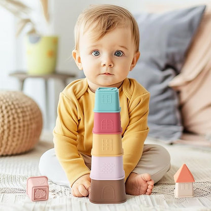 Baby Stacking Cups Toy, Silicone Stacking Tower 6 Months+, 8 Pcs