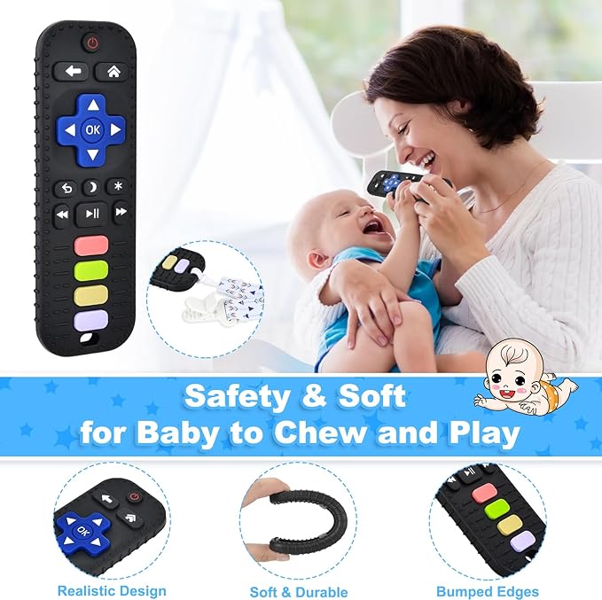 Baby Silicone Teething Toys, Simulation TV Remote Control Shape Teether Toys for Toddlers 3-18 Months