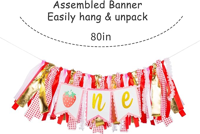 Strawberry Highchair Banner-1st Birthday Decoration,Sweet One Birthday Party Supplies for Girl Shower 1st Birthday