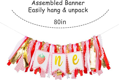 Strawberry Highchair Banner-1st Birthday Decoration,Sweet One Birthday Party Supplies for Girl Shower 1st Birthday