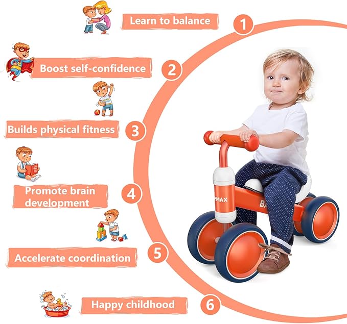 BAMMAX Baby Balance Bike for 1 Year Old Toddler, Riding Toys for 9-24 Months Boys Girls 4 Wheels