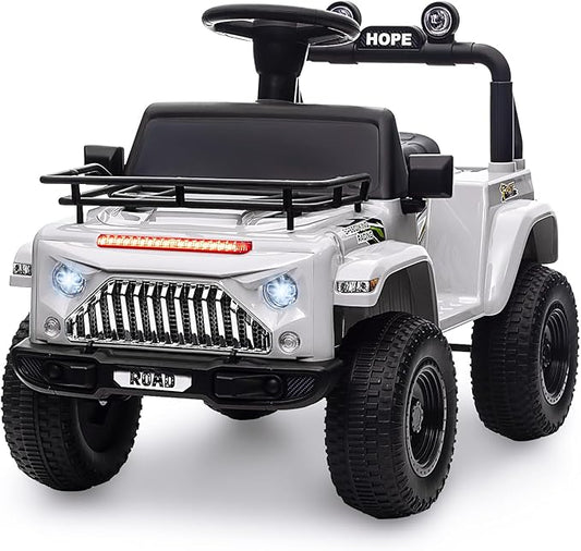 Hetoy 6V Ride On Car for Toddlers - Battery Powered Electric Car for Kids with Music, LED Light 4 Wheels 3-6 Years,