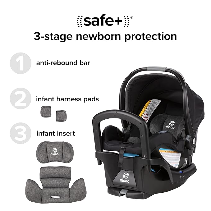 Diono Quantum 4 3-in-1 Travel System with LiteClik 30 R SafePlus Infant Car Seat and Base, Rear-Facing for Infants 4-30lbs, Includes Infant Car Seat Folding Stroller and Toddler Seat (Black Jet)
