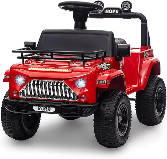 Hetoy 6V Ride On Car for Toddlers - Battery Powered Electric Car for Kids with Music, LED Light 4 Wheels 3-6 Years,