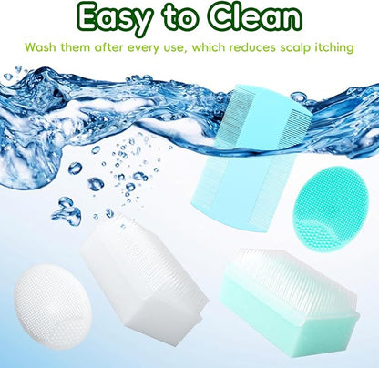 Cradle Cap Brush for Babies, Baby Bath Essentials with Silicone Scrubber Bath Sponge Dual-Sided Comb for Newborns Toddlers Boys Girls (Green, Set of 5)