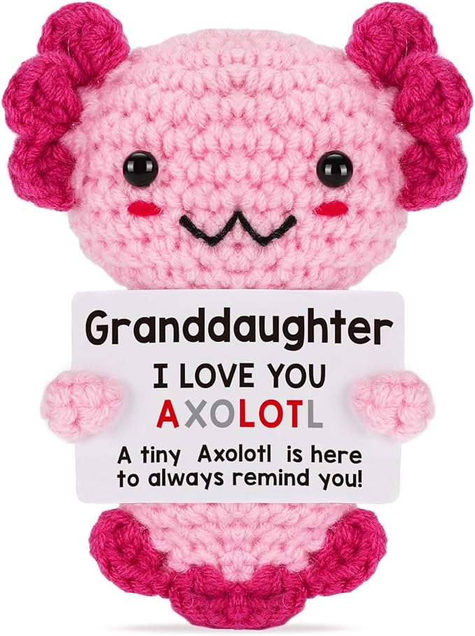 Granddaughter Gifts from Grandma, Grandpa Grandparents, Crochet Axolotl for Year Old Little Girl Kid, Best for Birthday, Christmas Stocking Stuffers, Valentines, Teen Girls Teenage Under 10 Dollars