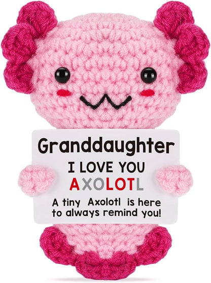 Granddaughter Gifts from Grandma, Grandpa Grandparents, Crochet Axolotl for Year Old Little Girl Kid, Best for Birthday, Christmas Stocking Stuffers, Valentines, Teen Girls Teenage Under 10 Dollars