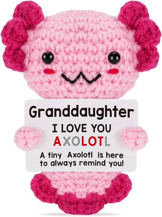 Granddaughter Gifts from Grandma, Grandpa Grandparents, Crochet Axolotl for Year Old Little Girl Kid, Best for Birthday, Christmas Stocking Stuffers, Valentines, Teen Girls Teenage Under 10 Dollars
