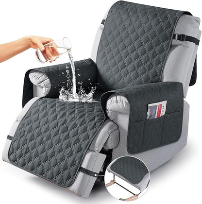 TAOCOCO 100% Waterproof Recliner Covers, Recliner Sofa Covers with Leg Straps, Reversible Recliner Couch Cover for Reclining Chair, Washable Couch Protector for Pets Kids(1 Seater 22", Dark Gray)