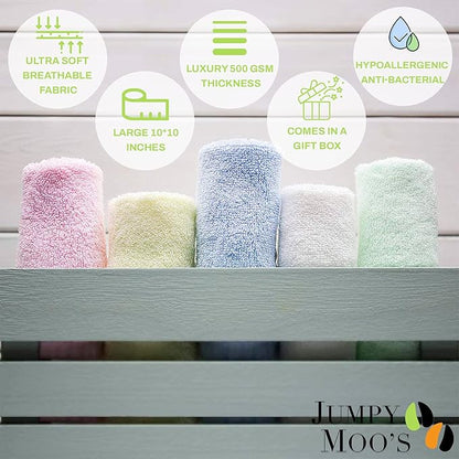 Jumpy Moo's Baby Washcloths - 100% Rayon from Bamboo, Ultra Thick 10x10 inches
